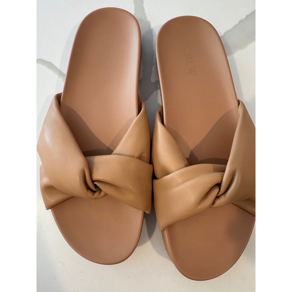 J.Crew Tan Leather Knotted Slide Sandals Twisted Strap Flat Summer Shoes 9